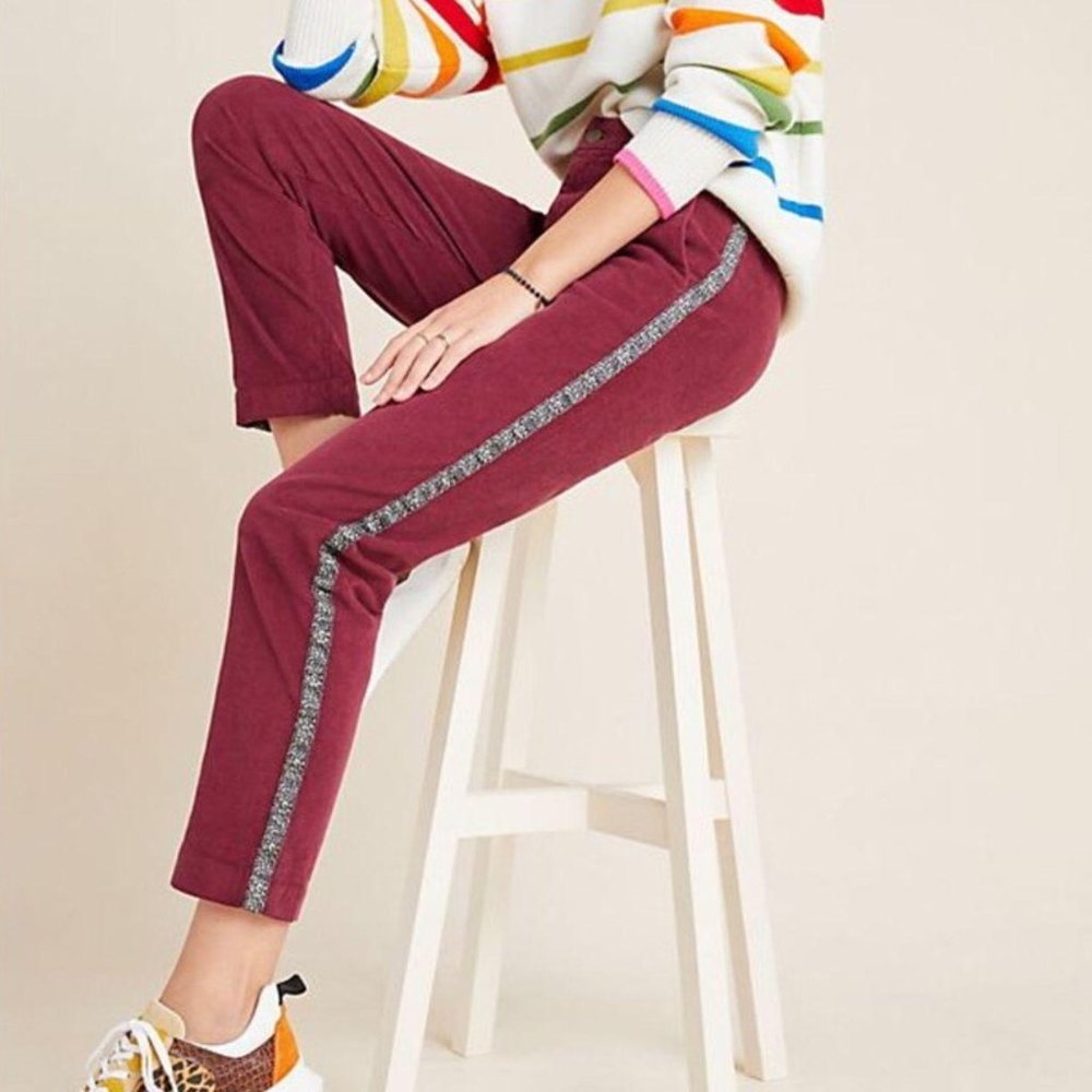 Sundry Burgundy Corduroy Straight Leg Leopard Pant